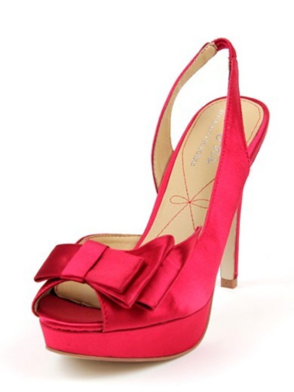 Pour La Victoire Joya Red Satin Peep Toe Platform Sandal